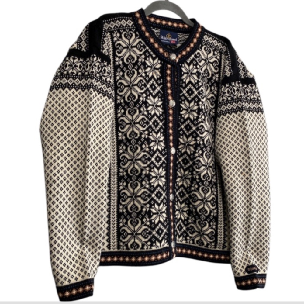 Shjaeveland Pure New  Wool Norway Made Long Sleeves Bottom Up Cardi  Size M